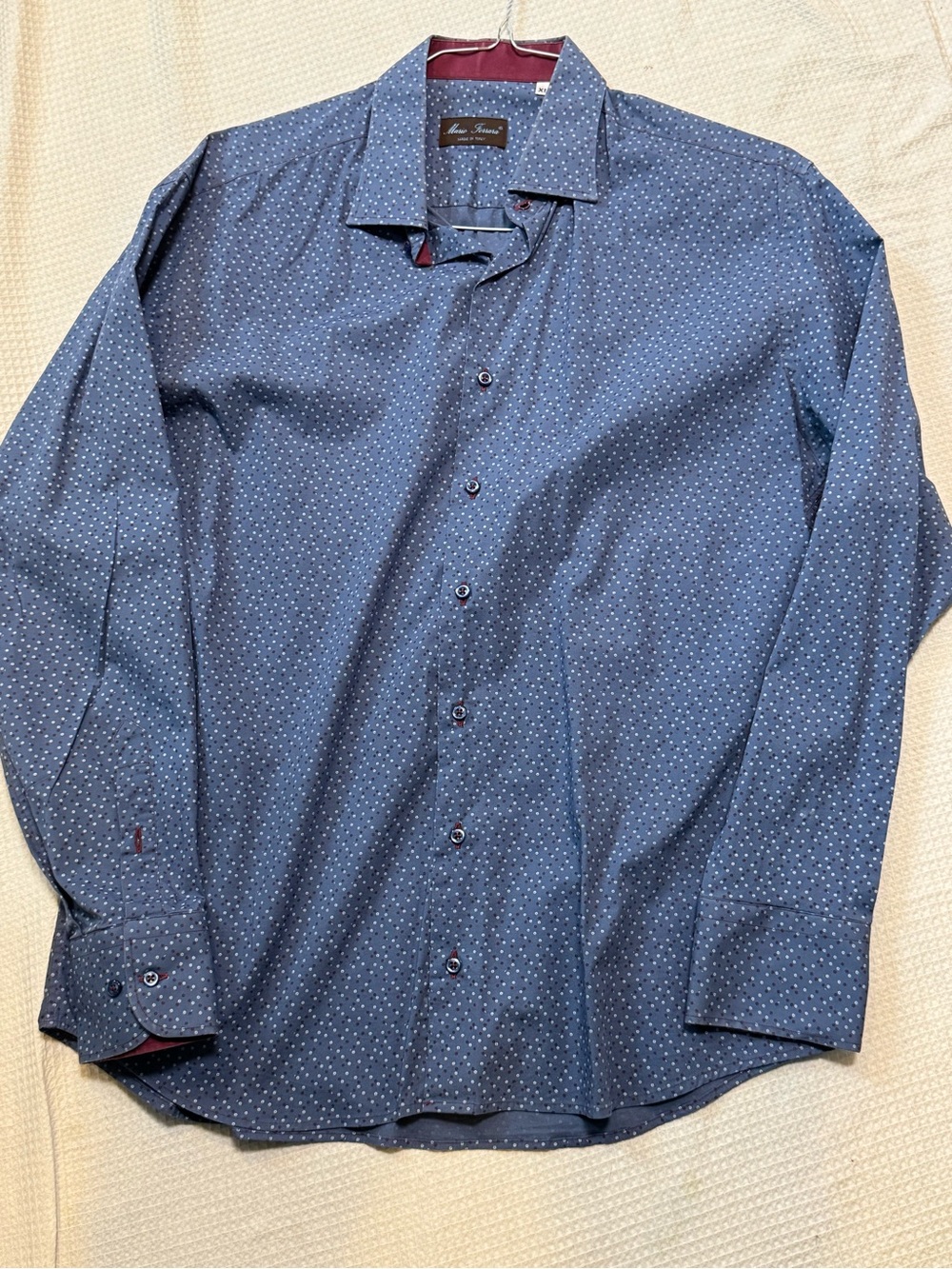 Mario Ferrara made in Italy Blue Micro-Print Long Sleeve Shirt